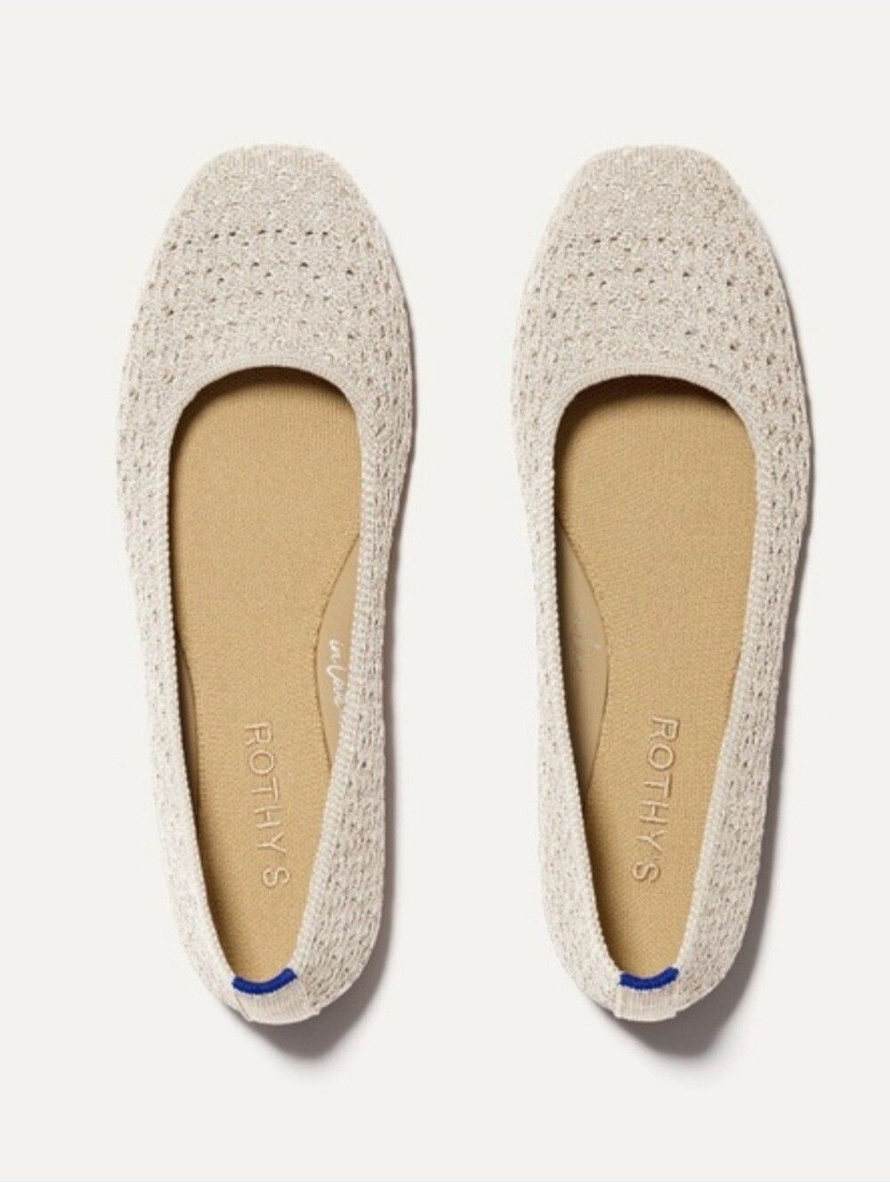 Rothys The Max Square Ballet Flats Crochet Knit Design Cream Size 7.5